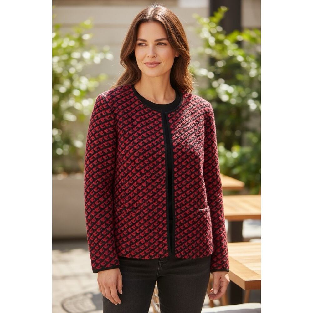 Talbots Cardigan Blazer Wool Blend Front Snaps Red Houndstooth Academia Size 1X